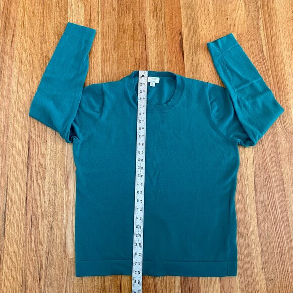 J Crew Factory Crew Neck Teddie Sweater Women’s Size Large Green Cotton Wool EUC - Picture 4 of 6